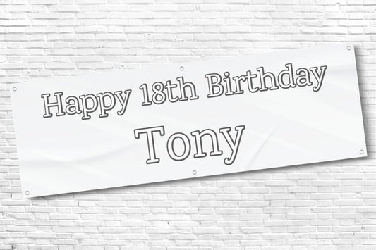 Men's Personalised White Streak 18th Milestone Birthday Banner