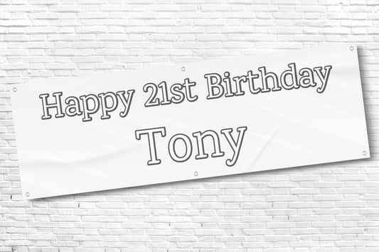 Men's Personalised White Streak 21st Milestone Birthday Banner