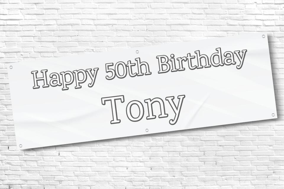 Men's Personalised White Streak 50th Milestone Birthday Banner