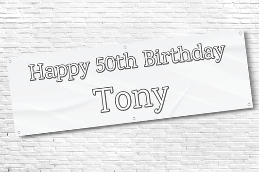 Men's Personalised White Streak 50th Milestone Birthday Banner