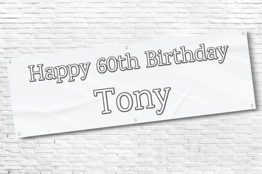 Men's Personalised White Streak 60th Milestone Birthday Banner