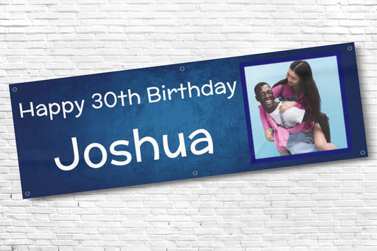 Men's Personalised Blue Cloudy Fade Photo 30th Milestone Birthday Banner