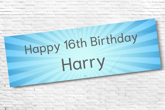 Boy's Personalised Blue Beam 16th Milestone Birthday Banner
