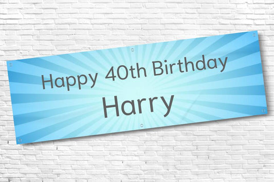 Men's Personalised Blue Beam 40th Milestone Birthday Banner