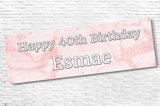 Ladies Personalised Pink Marble 40th Milestone Birthday Banner