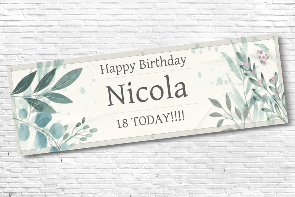 Ladies Personalised Green Floral 18th Milestone Birthday Banner