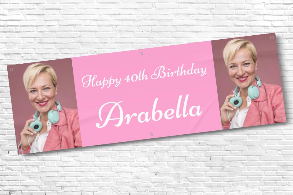 Ladies Personalised Pink Twin Photo 40th Milestone Birthday Banner
