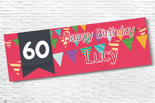Ladies Personalised Red Bunting 60th Milestone Birthday Banner