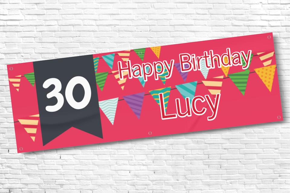 Ladies Personalised Red Bunting 30th Milestone Birthday Banner