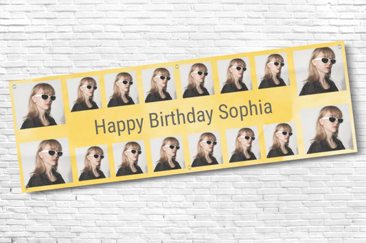 Personalised Yellow 16 Image Photo Birthday Banner