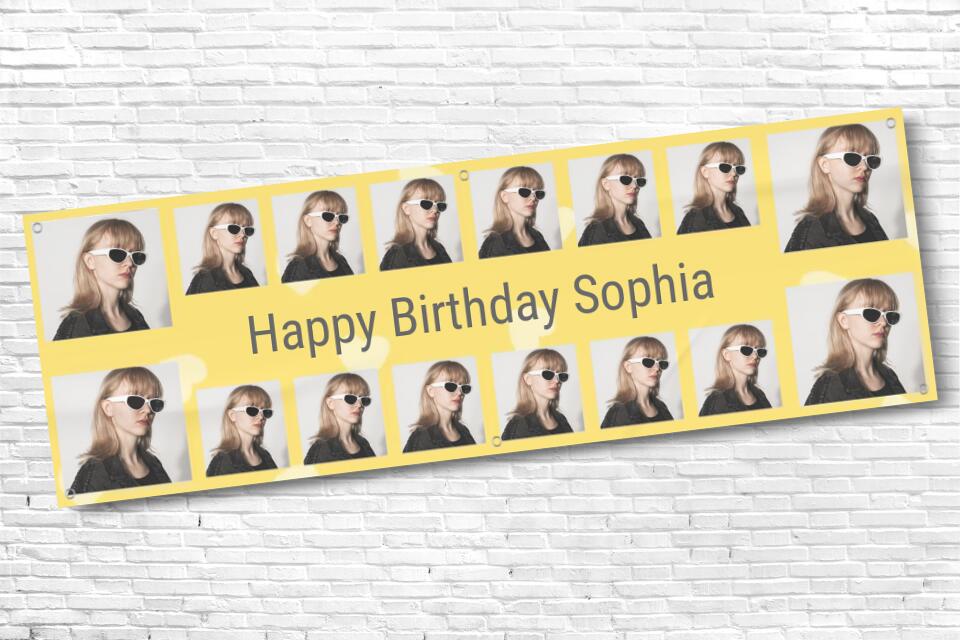 Personalised Yellow Heart 16 Image Photo Birthday Banner