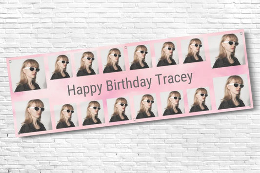 Personalised Pink 16 Image Photo Birthday Banner