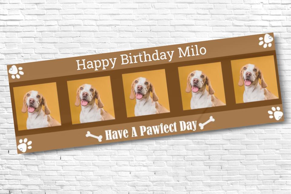 Personalised Brown 5 Picture Dog Birthday Banner