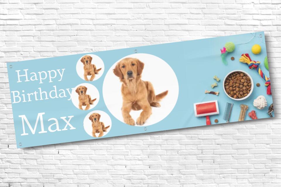 Personalised Blue 3 Photo Dog Birthday Banner