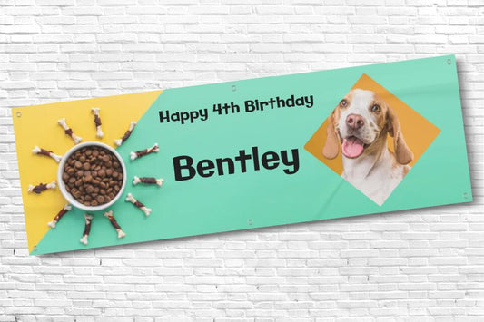 Green & Yellow Personalised Dog Birthday Banner with Photo
