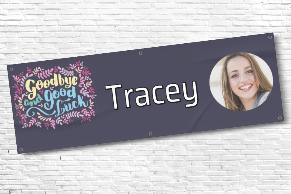 Personalised Blue Good luck banner with any photo and any text