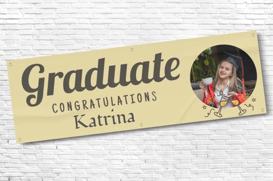 Personalised Yellow Graduation Banner with Any Text  and Photo