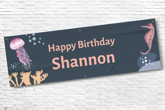 Personalised Sea Life Girls and Ladies Birthday Banner with any text