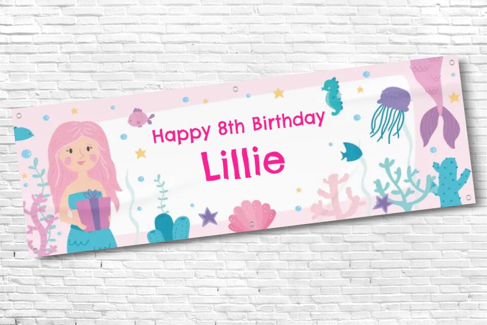 Personalised Sea Life and Mermaid Birthday Banner