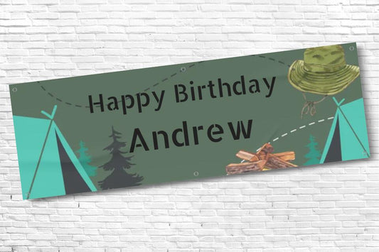 Mens and Boys Personalised Camping Birthday Banner