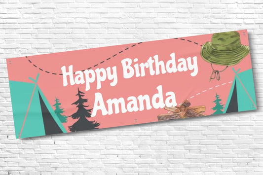 Girls and Ladies Camping Birthday Banner with Any Text