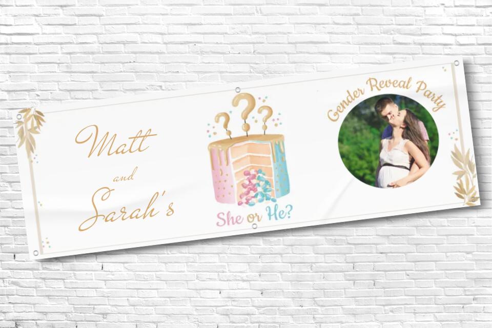 Personalised Cake Gender Reveal Banner with any Photo and any Text