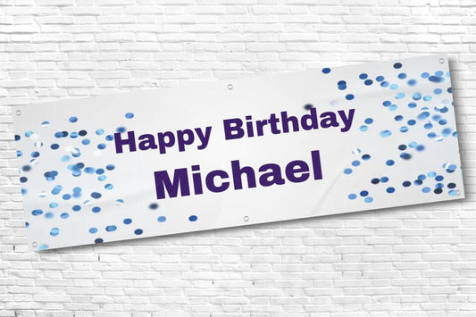 Blue Confetti Mens and Boys Personalised Birthday Banner