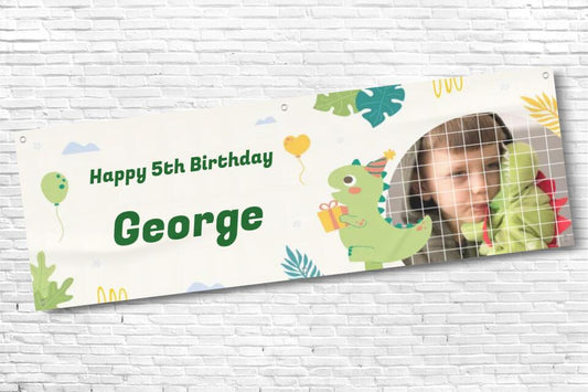 Personalised Boys Dinosaur Birthday Banner with any Photo and Text