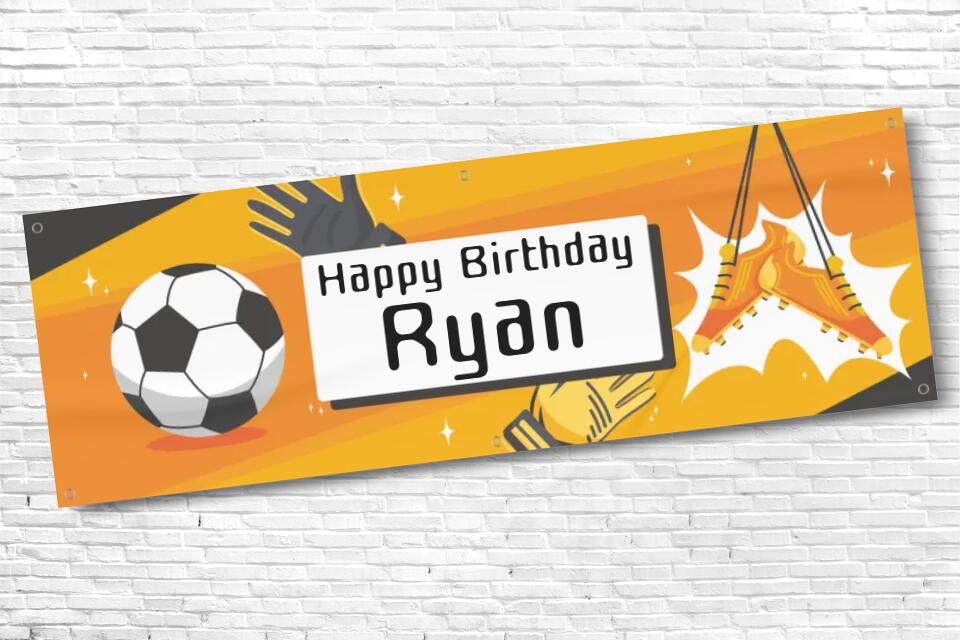 Personalised Boys Orange Football Keeper Banner with any Text