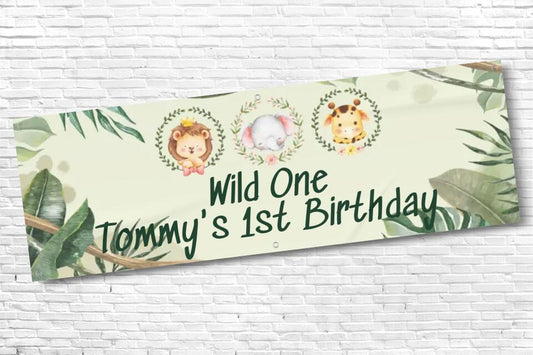 Personalised Boys and Girls Wild Animals Banner with Any Text