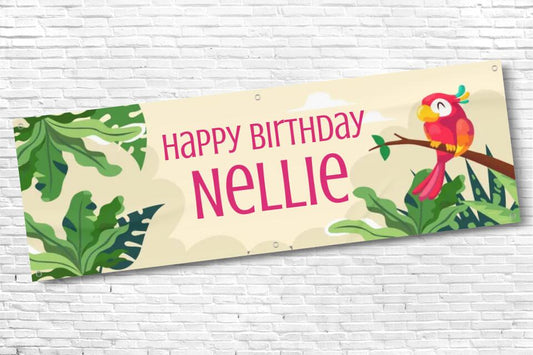 Personalised Boys and Girls Wild Parrot Banner with Any Text