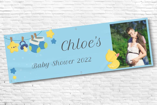 Personalised Blue Baby Shower Banner with any photo