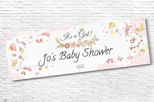Personalised Baby Shower Its a Girl Baby Pink Baby Shower Banner with any Text