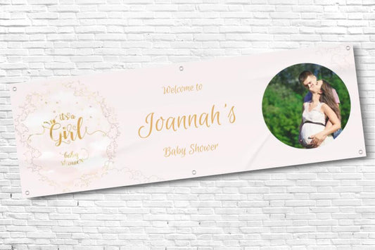 Personalised Baby Shower Its a Girl Baby Pink Baby Shower Banner with any Text and Photo