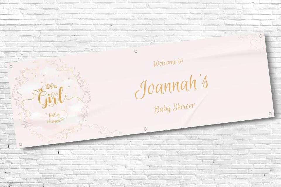 Personalised Baby Shower Its a Girl Baby Pink Baby Shower Banner with any Text