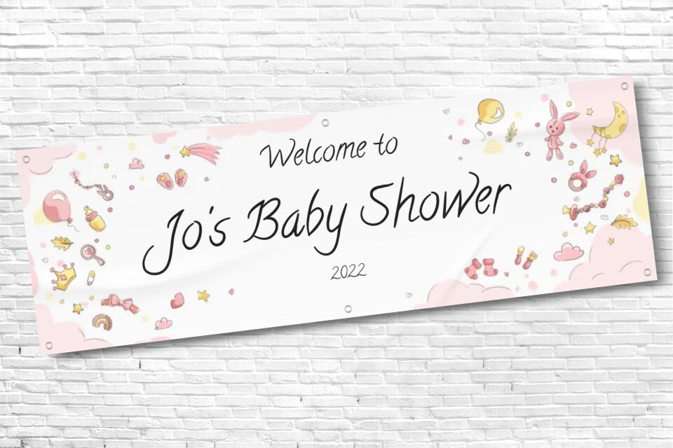 Personalised Baby Shower Pink Baby Shower Banner with any Text