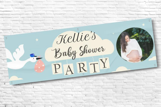 Personalised Blue Baby Shower Banner With Photo
