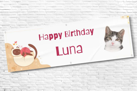 Personalised Cat Birthday Banner with photo