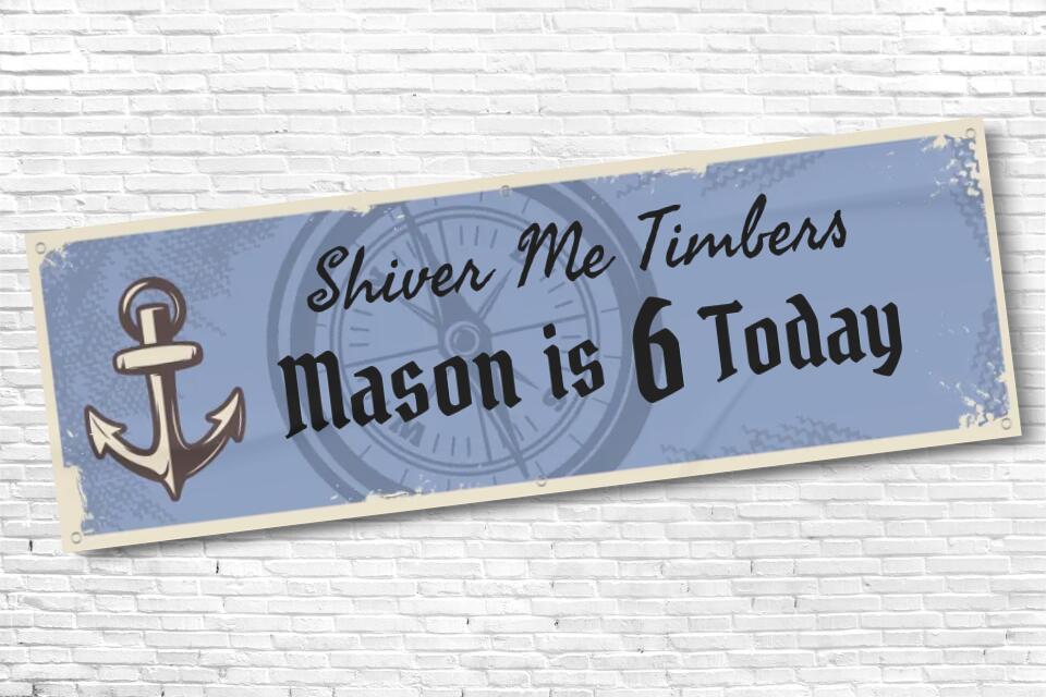 Personalised Boys Pirate Birthday Banner Blue with photo, Text and Age