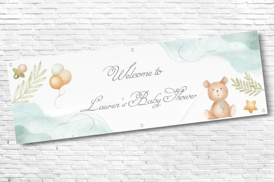 Personalised Baby Shower Banner with Teddy Bear