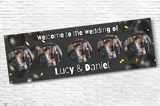 Personalised Black Balloon 5 Image Wedding Banner