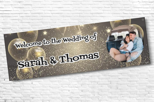 Personalised Gold Balloon with any Image and text Wedding Banner