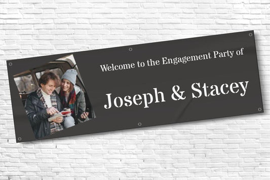 Personalised Black Engagement Party Banner with Any Text and Photo