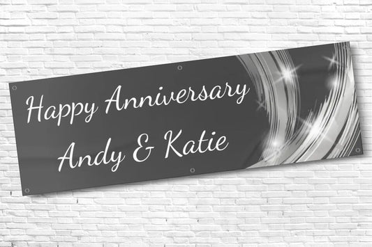 Personalised Grey and silver Anniversary Party Banner with any Text