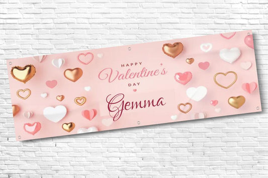Personalised Pink Heart Valentines Banner with any Name