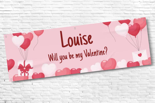 Personalised Pink Heart Valentines Banner with any Text