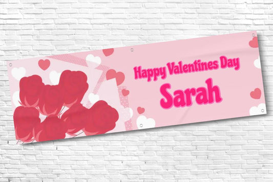 Personalised Pink Heart Valentines Banner with any Text & Name