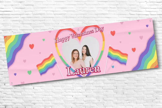 Personalised Pride Valentines Banner with any Text & Photo in Heart