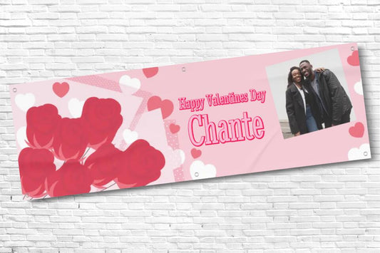 Personalised Pink Heart and Rose Valentines Banner with any Text & Photo