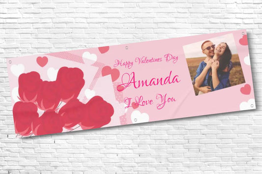 Personalised Pink Heart Valentines Banner with any Text & Photo